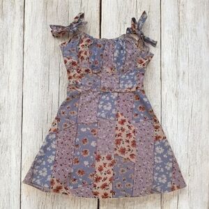 Floral Patchwork Shoulder Tie Dress